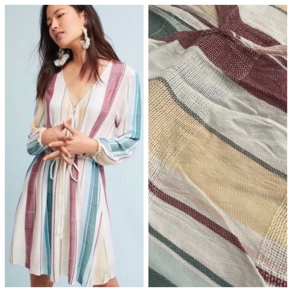 Anthropologie Rails 'Becca' Long-Sleeve Faux-Wrap Dress in Cusco Stripe S